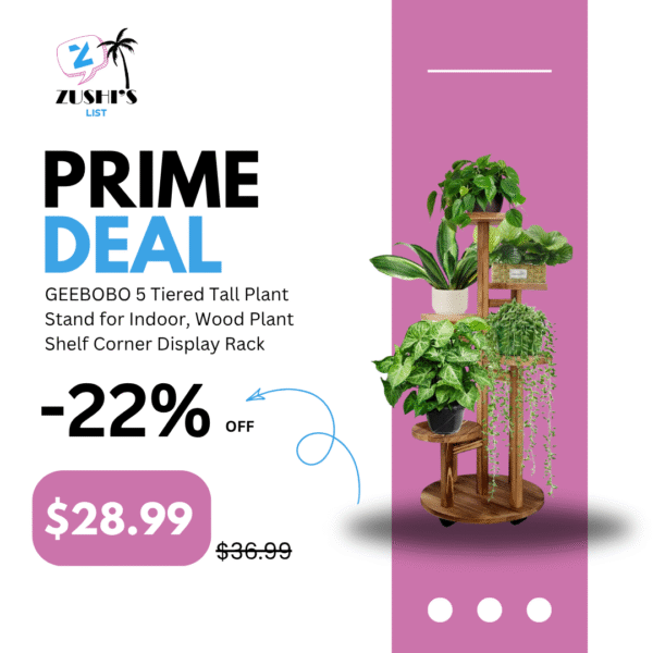 GEEBOBO 5 Tiered Tall Plant Stand for Indoor, Wood Plant Shelf Corner Display Rack, Multi-tier Planter Pot Holder Flower Stand for Living Room Balcony Garden Patio (Walnut)