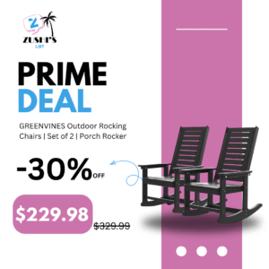 GREENVINES Outdoor Rocking Chairs | Set of 2 | Porch Rocker | HDPE Plastic | Black | Oversized Rockers | High Back | Big & Tall | Ladder Back | for Patio Outside Backyard Balcony