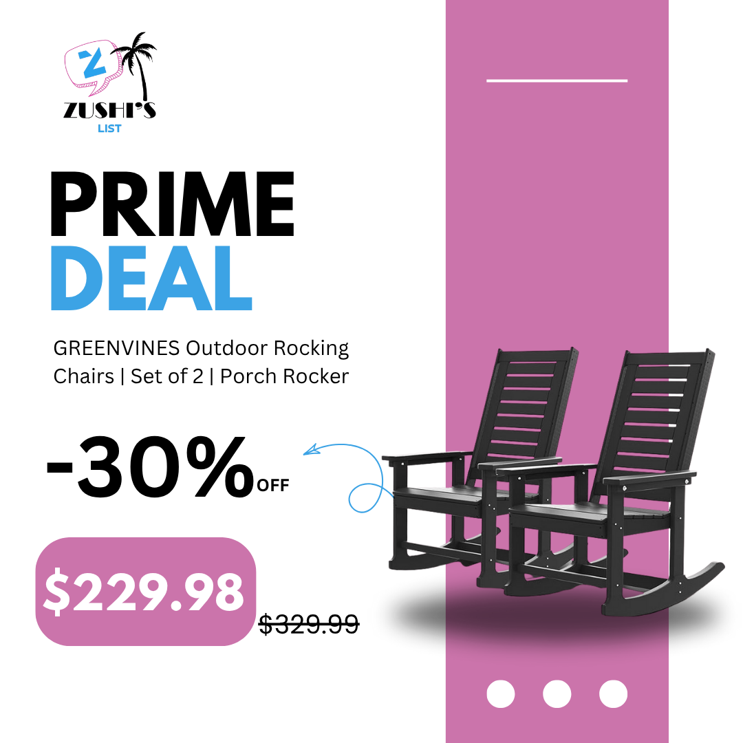 GREENVINES Outdoor Rocking Chairs | Set of 2 | Porch Rocker | HDPE Plastic | Black | Oversized Rockers | High Back | Big & Tall | Ladder Back | for Patio Outside Backyard Balcony