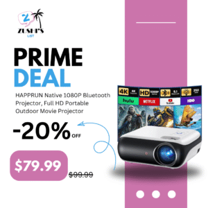 HAPPRUN Native 1080P Bluetooth Projector, Full HD Portable Outdoor Movie Projector with Built-in Speaker, Compatible with Smartphone, HDMI, USB, AV, Fire Stick, PS5 for Home, Bedroom, Outdoor Use