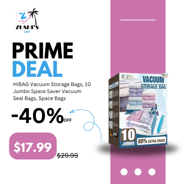 HIBAG Vacuum Storage Bags, 10 Jumbo Space Saver Vacuum Seal Bags, Space Bags, Vacuum Sealer Bags for Clothes, Comforters, Blankets, Bedding (10J)