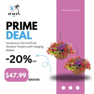 Hananona 2 Set Artificial Outdoor Flowers with Hanging Basket, 2 Hanging Planters with 24 Pcs Flowers for Spring Summer Front Porch Garden Patio Home Decor (2, Red, Purple, Yellow, Rose Red)