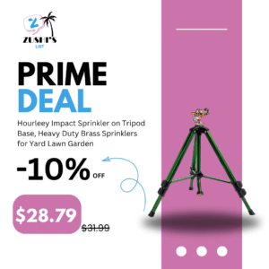 Hourleey Impact Sprinkler on Tripod Base, Heavy Duty Brass Sprinklers for Yard Lawn Garden, 0-360 Degree Large Area Coverage, 3/4 Inch Connector Extension Legs Flip Locks with Brass Sprinkler Head
