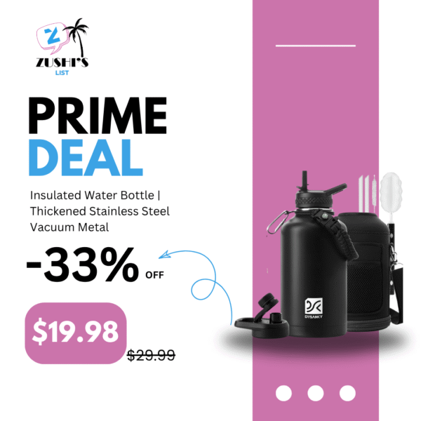 Insulated Water Bottle | Thickened Stainless Steel Vacuum Metal | Portable Sports Half Gallon Large Water Jug for Gym and Hiking with Straw, Carrier Bag, Handle Strap | BPA-Free 64 oz