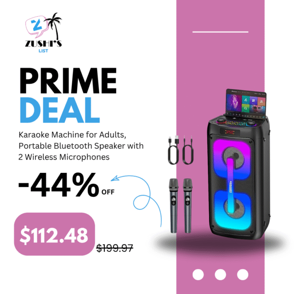 Karaoke Machine for Adults, Portable Bluetooth Speaker with 2 Wireless Microphones, Portable PA System with Disco Lights for Big Party, Outdoor, Ideal Gifts for Family, Music Lover