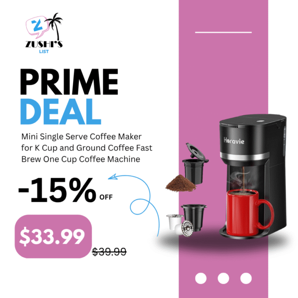 Mini Single Serve Coffee Maker for K Cup and Ground Coffee, Fast Brew One Cup Coffee Machine with Descaling Reminder and Water Window, 6 to 12 oz. Brew Sizes, Black