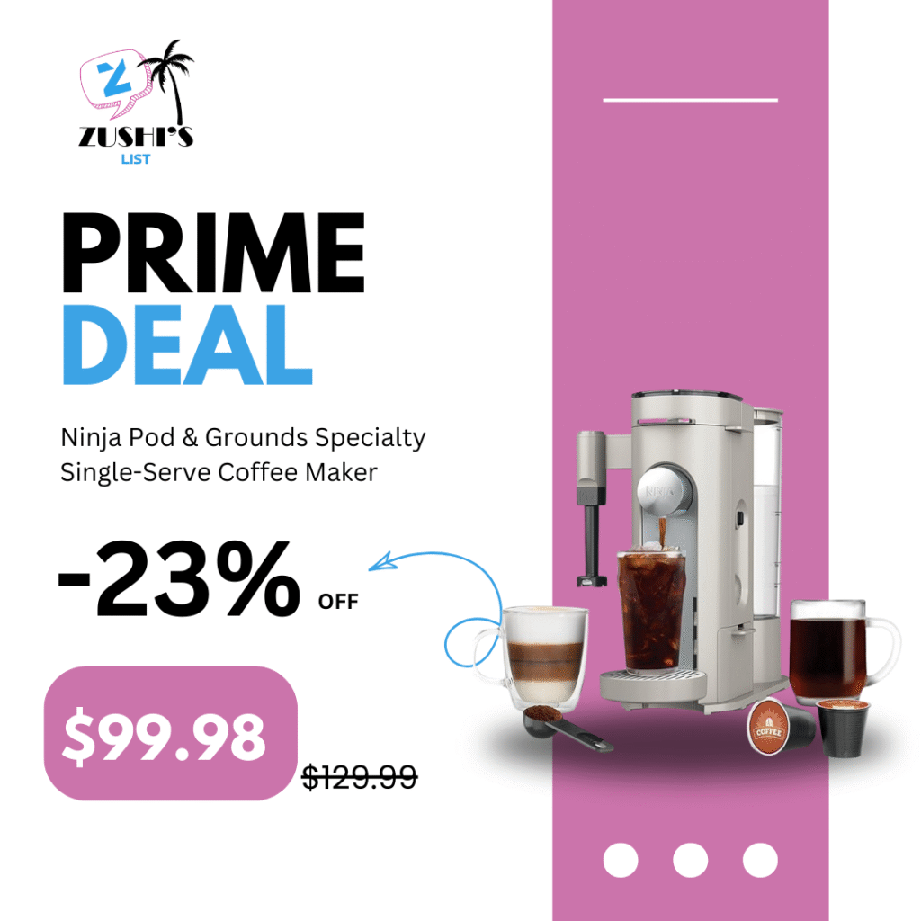 Ninja Pod & Grounds Specialty Single-Serve Coffee Maker, K-Cup Pod Compatible, Brews Grounds, Compact Design, Built-In Milk Frother, 56-oz. Reservoir, 6-oz. Cup to 24-oz. Mug Sizes, Stone, PB051ST