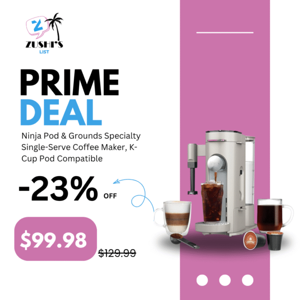 Ninja Pod & Grounds Specialty Single-Serve Coffee Maker, K-Cup Pod Compatible, Brews Grounds, Compact Design, Built-In Milk Frother, 56-oz. Reservoir, 6-oz. Cup to 24-oz. Mug Sizes, Stone, PB051ST