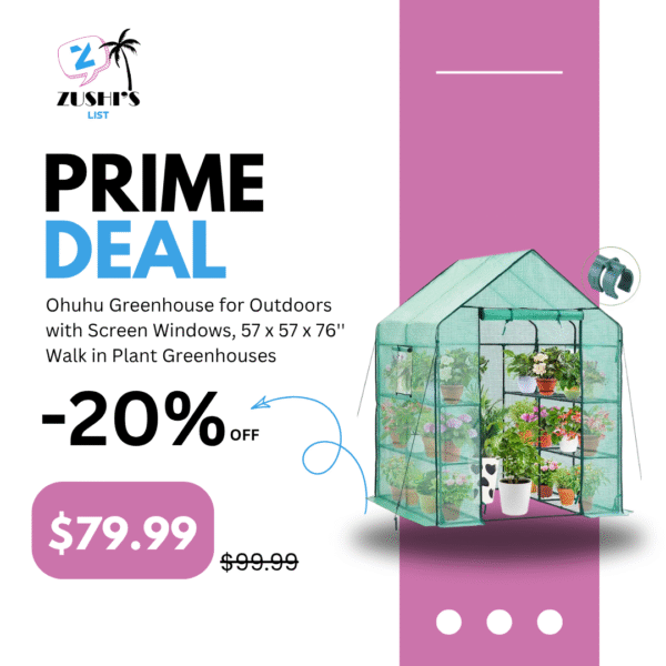 Ohuhu Greenhouse for Outdoors with Screen Windows, 57 x 57 x 76'' Walk in Plant Greenhouses Heavy Duty with Durable PE Cover, 3 Tiers 12 Shelves Stands Plastic Portable Green House with Shelf Clips