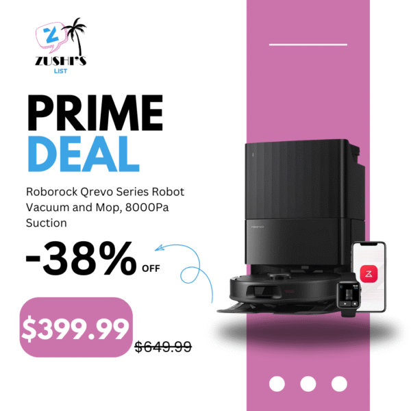 roborock Qrevo Series Robot Vacuum and Mop, 8000Pa Suction, Upgraded from Qrevo S, Anti-Tangle Brushes, Smart Obstacle Avoidance, Auto Mop Washing, All-in-One Dock, 200RPM Spinning Mops, Black(QV 35A)