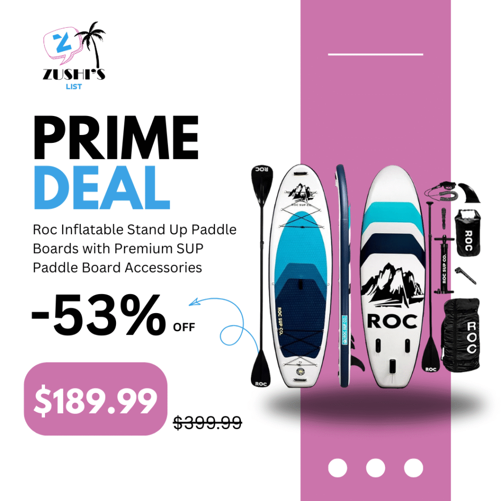 Roc Inflatable Stand Up Paddle Boards with Premium SUP Paddle Board Accessories, Wide Stable Design, Non-Slip Comfort Deck for Youth & Adults