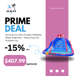 Sunny & Fun Ultra Climber Inflatable Water Slide Park – Heavy-Duty for Outdoor Fun - Climbing Wall, Two Slides & Splash Pool – Easy to Set Up & Inflate with Included Air Pump & Carrying Case