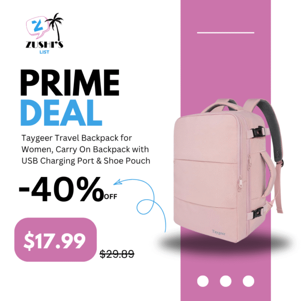 Taygeer Travel Backpack for Women, Carry On Backpack with USB Charging Port & Shoe Pouch, TSA 15.6inch Laptop Mochila Flight Approved, Nurse Bag Casual Daypack for Weekender Business Hiking, Pink