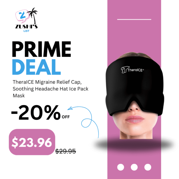 TheraICE Migraine Relief Cap, Soothing Headache Hat Ice Pack Mask, Face Cold Compress Cooling Gel Head Wrap Products for Tension, Stress & Hangover