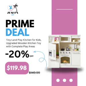 Tiny Land Play Kitchen for Kids, Upgraded Wooden Kitchen Toy with Complete Play Areas, Pretend Cooking Set with Sink, Stove, Microwave, Toy Coffee Station & Storage for Kids Ages 3+