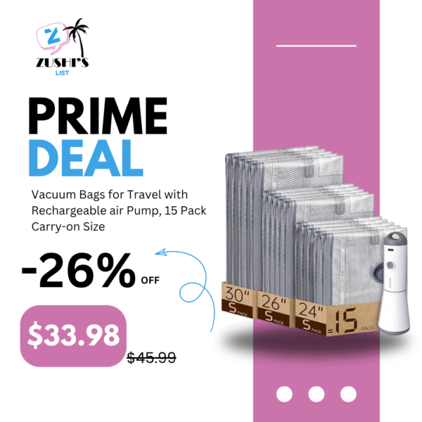 Vacuum Bags for Travel with Rechargeable air Pump, 15 Pack Carry-on Size Compression Packing Bags for Luggage and Suitcase, Space Saver for Clothes and Clothing Travel
