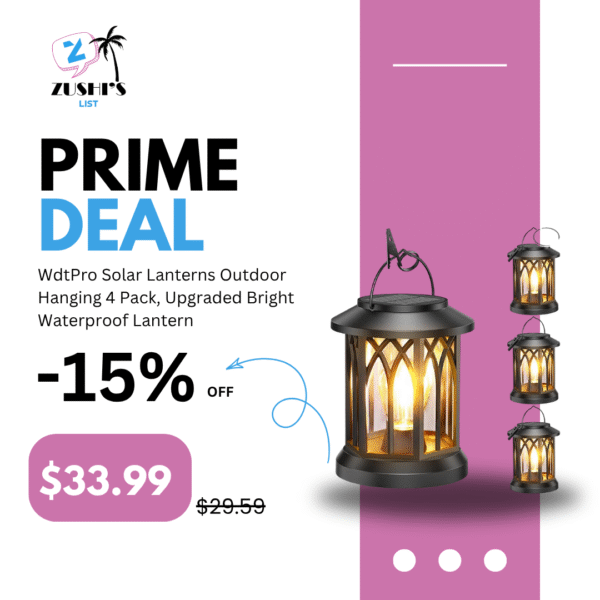 WdtPro Solar Lanterns Outdoor Hanging 4 Pack, Upgraded Bright Waterproof Lantern for Outside, Over 12Hrs Powered Lights for Garden, Yard, Patio Decor (Warm Light)