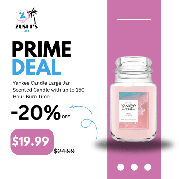 Yankee Candle Large Jar Scented Candle with up to 150 Hour Burn Time, Premium Plant Wax Blend for Consistent Burn, 22 oz Jar Candle with Room Filling Fragrance, Pink Sands