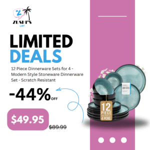 12 Piece Dinnerware Sets for 4 - Modern Style Stoneware Dinnerware Set - Scratch Resistant, Dishwasher Safe Plates and Bowls Sets Ceramic, Dish Set, Bowl and Plate Set - Black and Petrol Blue…