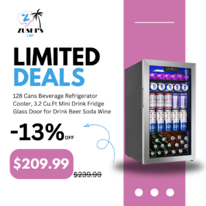 128 Cans Beverage Refrigerator Cooler, 3.2 Cu.Ft Mini Drink Fridge Glass Door for Drink Beer Soda Wine, Beer Fridge with 4 Removable Shelves for Kitchen Bedroom, Office Bar Gaming Room,Stainless Steel