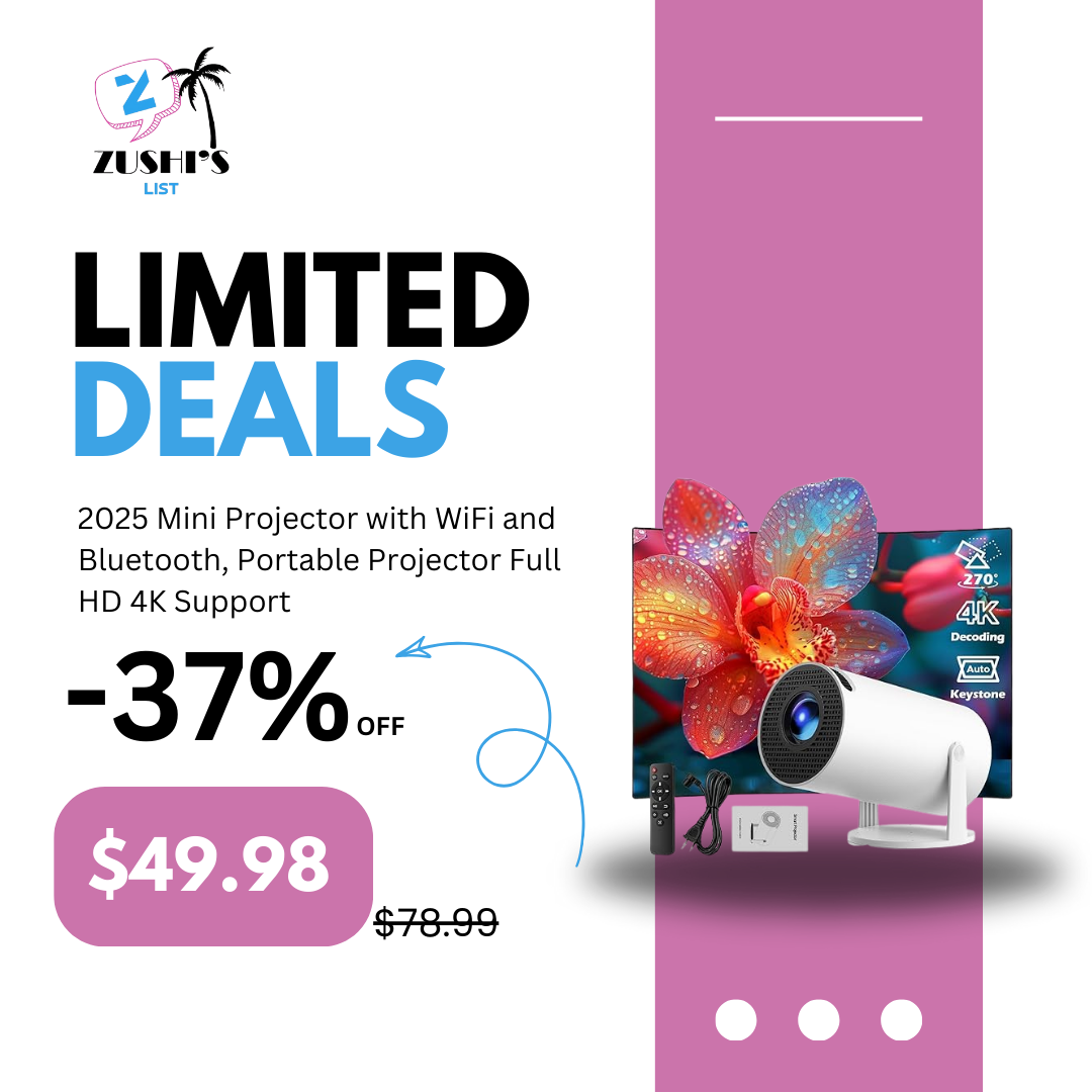 2025 Mini Projector with WiFi and Bluetooth, Portable Projector Full HD 4K Support with Automatic Vertical Keystone Correction 270° Rotation Projector and Android 11.0 Smart Projector