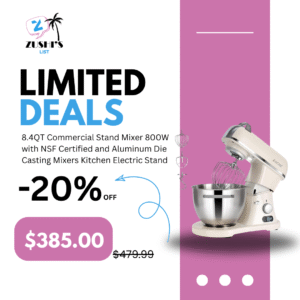 8.4QT Commercial Stand Mixer 800W with NSF Certified and Aluminum Die Casting, Mixers Kitchen Electric Stand Mixer Metal Food Mixer with Stainless Steel 8L Bowl, Dough Hook, Whisk and Beater