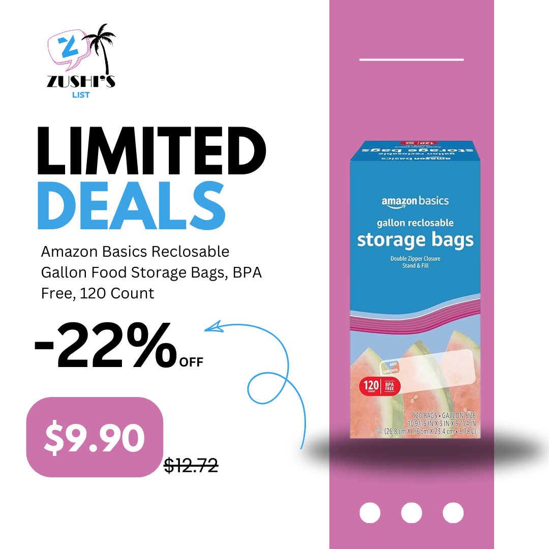 Amazon Basics Reclosable Gallon Food Storage Bags, BPA Free, 120 Count