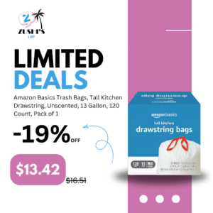 Amazon Basics Trash Bags, Tall Kitchen Drawstring, Unscented, 13 Gallon, 120 Count, Pack of 1