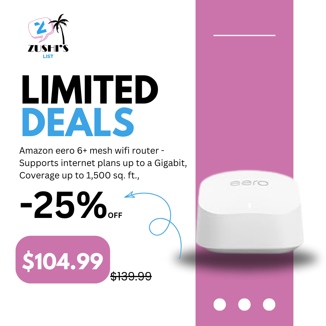 Amazon eero 6+ mesh wifi router - Supports internet plans up to a Gigabit, Coverage up to 1,500 sq. ft., Connect 75+ devices, 1-pack