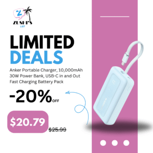 Anker Portable Charger, 10,000mAh 30W Power Bank, USB-C in and Out Fast Charging Battery Pack, Travel Essential Phone Power Bank, for iPhone 16/15, iPad, MacBook, Galaxy, Google, and More