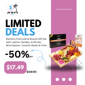 Bamboo Charcuterie Boards Gift Set with Leather Handles, Knife Set, Wine Opener, Ceramic Bowls & Forks, Recipe Book - House Warming Gifts New Home