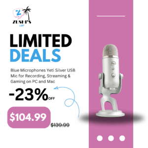 Blue Microphones Yeti Silver USB Mic for Recording, Streaming & Gaming on PC and Mac with Blue Voce Effects 4 Pickup Patterns, Headphone Output, Volume Control, Mic Gain Control, & Adjustable Stand