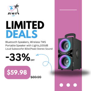 Bluetooth Speakers, Wireless TWS Portable Speaker with Lights,100dB Loud Subwoofer 80w(Peak) Stereo Sound, Bassup Technology, Long Playtime for Outdoor Party