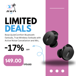 Bose QuietComfort Bluetooth Earbuds, True Wireless Earbuds with Active Noise Cancellation and Mic, Deep Bass, IPX4 Rating, Up to 8.5 Hours of Playtime, Black