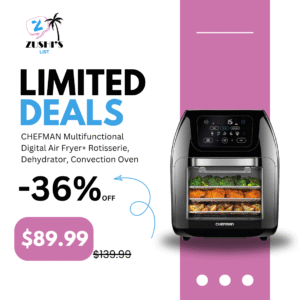 CHEFMAN Multifunctional Digital Air Fryer+ Rotisserie, Dehydrator, Convection Oven, 17 Touch Screen Presets Fry, Roast, Dehydrate, Bake, XL 10L Family Size, Auto Shutoff, Large Easy-View Window, Black