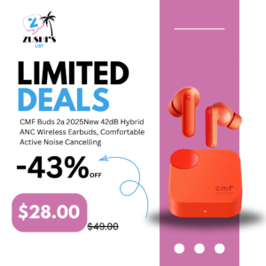 CMF Buds 2a 2025New 42dB Hybrid ANC Wireless Earbuds, Comfortable Active Noise Cancelling, Dirac Tuned Rich Mids & Crisp Bass, Bluetooth 5.4, ENC 4Mic Clear Call, Up to 35H of Battery Life, Orange