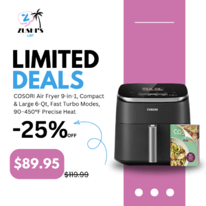 COSORI Air Fryer 9-in-1, Compact & Large 6-Qt, Fast Turbo Modes, 90–450°F Precise Heat for Even Results, Up to 95% Less Oil*, Roast, Bake, Dry, Reheat, Frozen, Broil, Proof, 120V, TurboBlaze, Ceramic