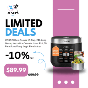 COSORI Rice Cooker 10 Cup, 24h Keep Warm, Non-stick Ceramic Inner Pot, 18 Functions Fuzzy Logic Rice Maker with Stainless Steel Steamer Basket, Sauté, Slow Cooker, Black