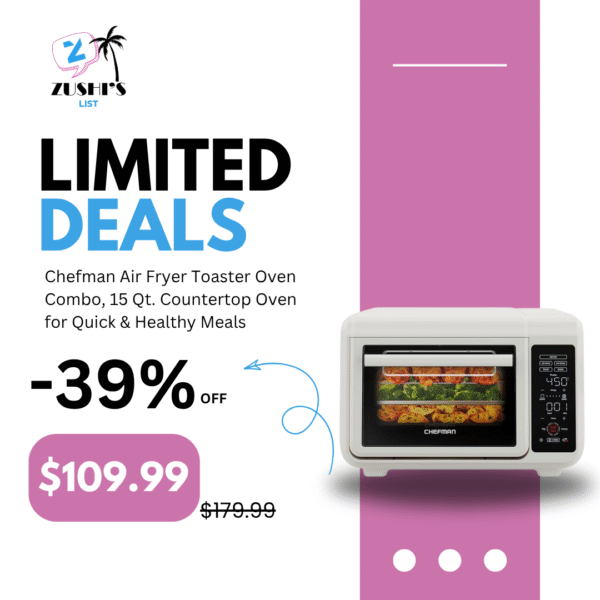 Chefman Air Fryer Toaster Oven Combo, 15 Qt. Countertop Oven for Quick & Healthy Meals, Bake, Broil, Air Fry, Toast, and Bagel Functions, 450°F Max Temp, 4 Slice Toaster Oven Air Fryer Combo – White