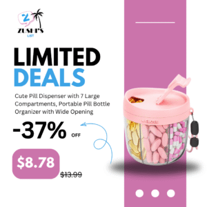 Cute Pill Dispenser with 7 Large Compartments, Portable Pill Bottle Organizer with Wide Opening for Easy Use, Anti-Mix Pill Organizer for Travel, BPA-Free Pill Container, Pink