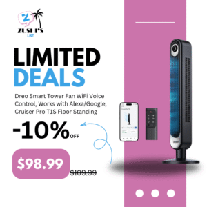 Dreo Smart Tower Fan WiFi Voice Control, Works with Alexa/Google, Cruiser Pro T1S Floor Standing Bladeless Oscillating Fan with Remote, 6 Speeds, 4 Modes, 12H Timer, for Indoor Bedroom Home Office