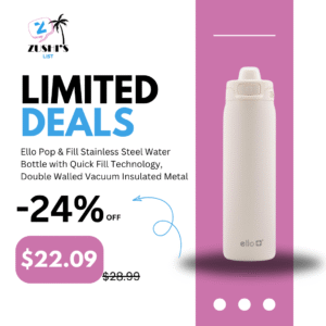 Ello Pop & Fill Stainless Steel Water Bottle with Quick Fill Technology, Double Walled Vacuum Insulated Metal, Leak Proof Locking Lid, Sip & Chug, BPA Free, Holiday Gift for Him Her, 22oz, 32oz, 40oz