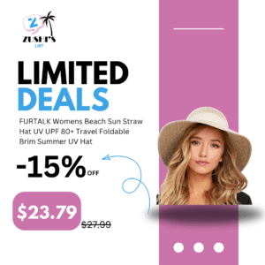 FURTALK Womens Beach Sun Straw Hat UV UPF 80+ Travel Foldable Brim Summer UV Hat