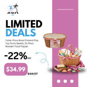 Fisher-Price Wood Pretend Play Toy Picnic Basket, 31-Piece Wooden Food Playset for Preschool Kids Ages 3+ Years