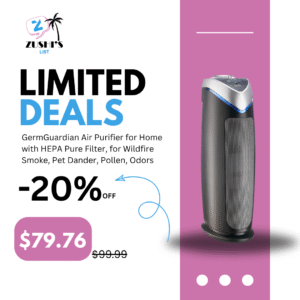 GermGuardian Air Purifier for Home with HEPA Pure Filter, for Wildfire Smoke, Pet Dander, Pollen, Odors, Large Rooms Up To 743 Sq. Ft., Removes 99.97% Pollutants, UV-C Light, 22", AC4825E, Gray