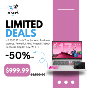 HP 2025 17 inch Touchscreen Business laptops, Powerful AMD Ryzen 5 7430U (6 cores), Copilot Key, Wi-Fi 6, Numeric Keyboard, Windows 11 Pro, w/Accessories (64GB RAM, 2TB SSD)