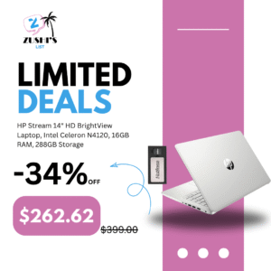 HP Stream 14" HD BrightView Laptop, Intel Celeron N4120, 16GB RAM, 288GB Storage (128GB eMMC + 160GB Docking Station Set), Intel UHD Graphics, 720p Webcam, Wi-Fi, 1 Year Office 365, Win 11 S, Silver
