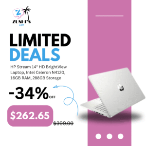 HP Stream 14" HD BrightView Laptop, Intel Celeron N4120, 16GB RAM, 288GB Storage (128GB eMMC + 160GB Docking Station Set), Intel UHD Graphics, 720p Webcam, Wi-Fi, 1 Year Office 365, Win 11 S, Silver