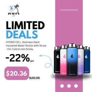 HYDRO CELL Stainless Steel Insulated Water Bottle with Straw - For Cold & Hot Drinks - Metal Vacuum Flask with Screw Cap and Modern Leakproof Sport Thermos for Adults (Blue/Black 24oz)