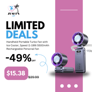 Handheld Portable Turbo Fan with Ice Cooler, Speed (1-199) 5500mAh Rechargeable Personal Fan,[20H Cooling Time] Mini Yet Powerful [20000 RPM] Small Pocket Fans for Travel/Outdoor/Home/Office, Purple